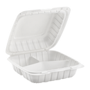 Karat Earth 8" x 8" Mineral Filled PP Hinged Container, 3 compartments, White - 200 pcs