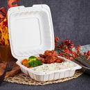 Karat Earth 8" x 8" Mineral Filled PP Hinged Container, 3 compartments, White - 200 pcs