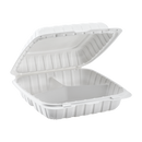 Karat Earth 9" x 9" Mineral Filled PP Hinged Container, 3 compartments, White - 120 pcs