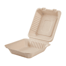 Karat Earth 8''x8'' PFAS Free Compostable Bagasse Hinged Containers, Natural - 200 pcs