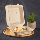 Karat Earth 8''x8'' PFAS Free Compostable Bagasse Hinged Containers, Natural - 200 pcs