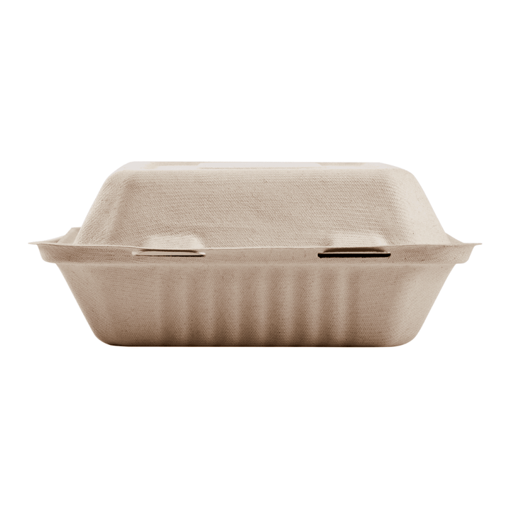 Karat Earth 8''x8'' PFAS Free Compostable Bagasse Hinged Containers, Natural, 3 Compartments - 200 pcs