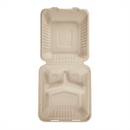 Karat Earth 8''x8'' PFAS Free Compostable Bagasse Hinged Containers, Natural, 3 Compartments - 200 pcs