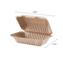 Karat Earth 9''x6'' PFAS Free Compostable Bagasse Hinged Containers, Natural - 200 pcs