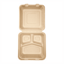 Karat Earth 3 Compartments, 9''x9'' Molded Fiber Hinged Containers, PFAS Free, Natural - 200 pcs