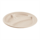 Karat Earth 3 Compartments, 9'' Molded Fiber Round Plates, PFAS Free, Natural - 500 pcs