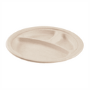 Karat Earth 3 Compartments, 9'' Molded Fiber Round Plates, PFAS Free, Natural - 500 pcs
