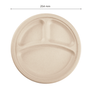 Karat Earth 10'' PFAS Free Compostable Bagasse Round Plates, Natural, 3 Compartments - 500 pcs