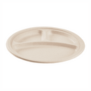 Karat Earth 10'' PFAS Free Compostable Bagasse Round Plates, Natural, 3 Compartments - 500 pcs