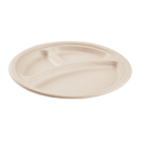 Karat Earth 10'' PFAS Free Compostable Bagasse Round Plates, Natural, 3 Compartments - 500 pcs