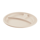 Karat Earth 10'' PFAS Free Compostable Bagasse Round Plates, Natural, 3 Compartments - 500 pcs
