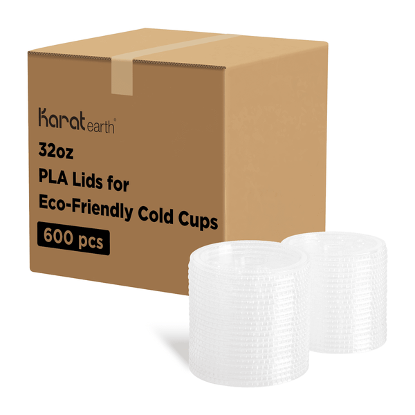 Karat Earth 104.5mm PLA Flat Lids for Eco-Friendly 32oz Paper Cold Cups - 600 pcs
