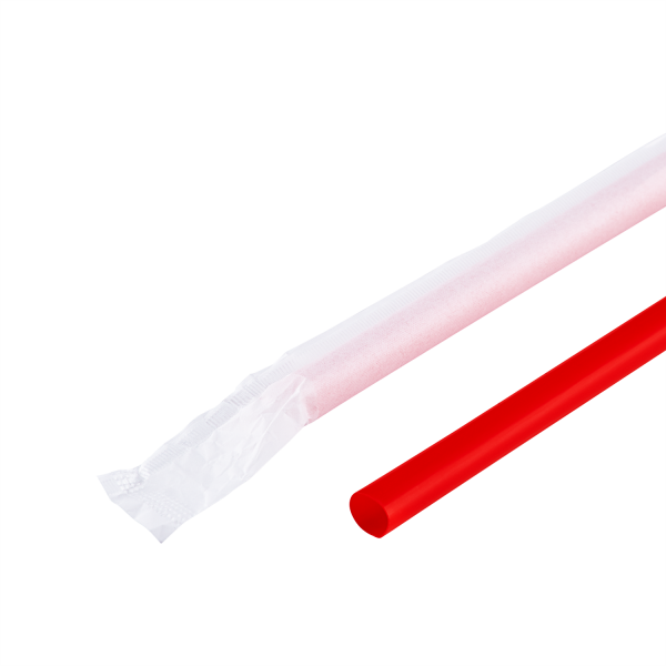 Karat 9'' Giant Straws (8mm) Paper Wrapped, Red - 2,500 pcs