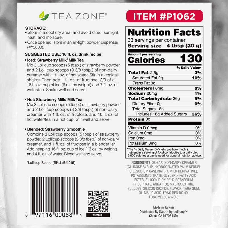 Tea Zone Strawberry Powder - Bag (2.2 lbs)