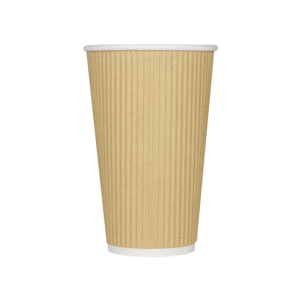 Karat 16oz Ripple Paper Hot Cups (90mm), Kraft - 500 pcs