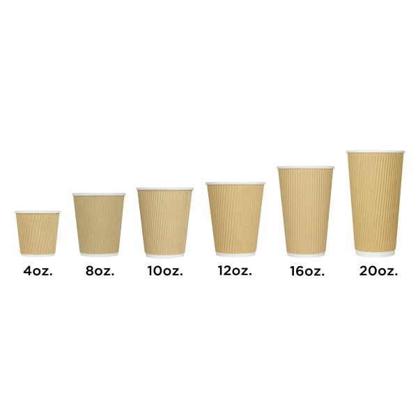 Karat 16oz Ripple Paper Hot Cups (90mm), Kraft - 500 pcs