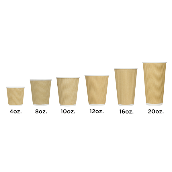 Karat 12oz Ripple Paper Hot Cups (90mm), Kraft - 500 pcs