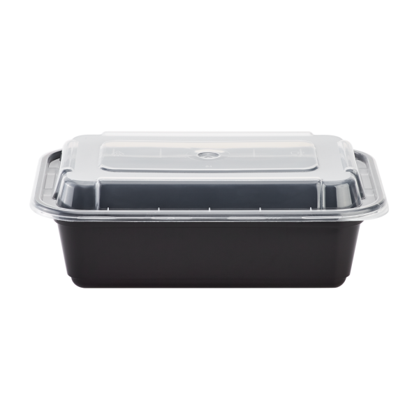 Karat 24 oz PP Plastic Microwavable Rectangular Food Containers & Lids, Black - 150 sets