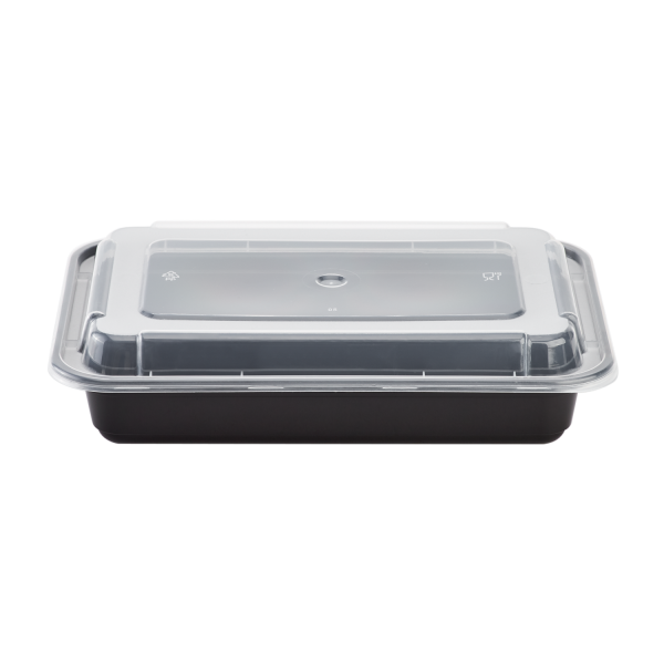 Karat 28 oz PP Plastic Microwavable Rectangular Food Containers & Lids, Black - 150 sets