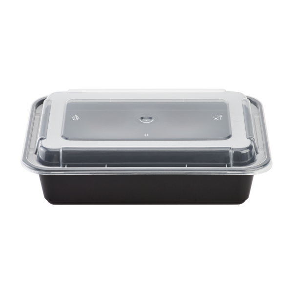 Karat 38 oz PP Plastic Microwavable Rectangular Food Containers & Lids, Black - 150 sets