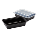 Karat 38 oz PP Plastic Microwavable Rectangular Food Containers & Lids, Black - 150 sets