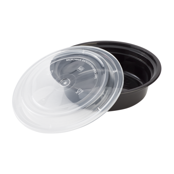Karat 16 oz PP Plastic Microwavable Round Food Containers & Lids, Black - 150 sets
