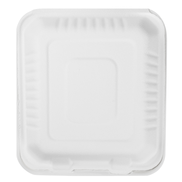Karat Earth 8''x8'' Compostable Bagasse Hinged Containers, White - 200 pcs
