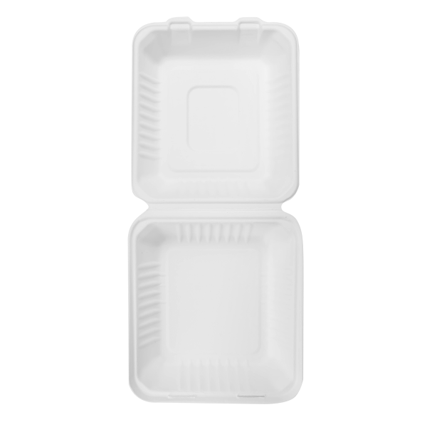 Karat Earth 8''x8'' Compostable Bagasse Hinged Containers, White - 200 pcs
