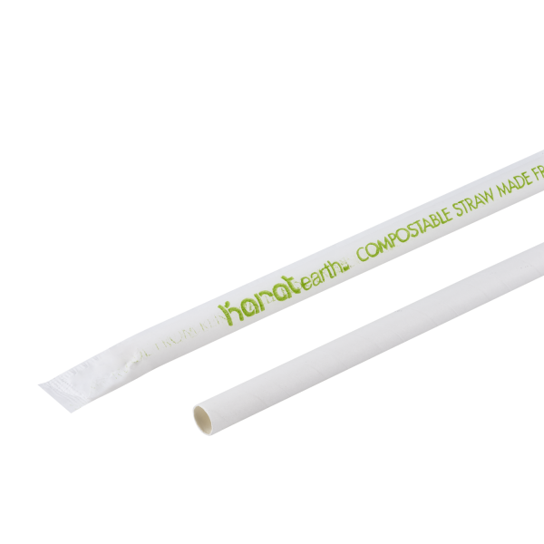 Karat Earth 9" Giant Paper Straw (7mm) Wrapped, White - 1,200 pcs