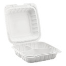 Karat Earth 8" x 8" Mineral Filled PP Hinged Container, 3 compartments, White - 200 pcs