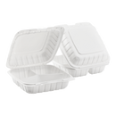 Karat Earth 8" x 8" Mineral Filled PP Hinged Container, 3 compartments, White - 200 pcs