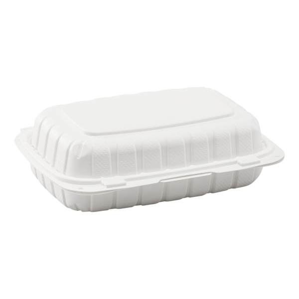 Karat Earth 9" x 6" Mineral Filled PP Hinged Container, 1 compartment, White - 250 pcs