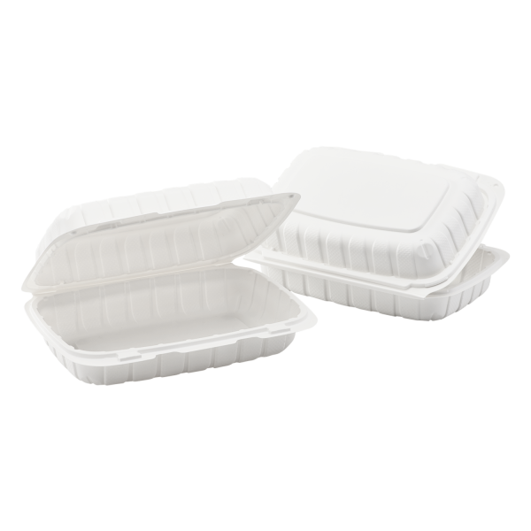 Karat Earth 9" x 6" Mineral Filled PP Hinged Container, 1 compartment, White - 250 pcs