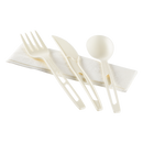 Karat Earth Heavy-Weight CPLA Compostable Cutlery Kits (Knife, Fork, Tea Spoon, 2-ply Napkin), White - 250 sets