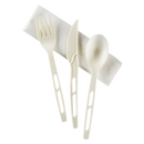 Karat Earth Heavy-Weight CPLA Compostable Cutlery Kits (Knife, Fork, Tea Spoon, 2-ply Napkin), White - 250 sets