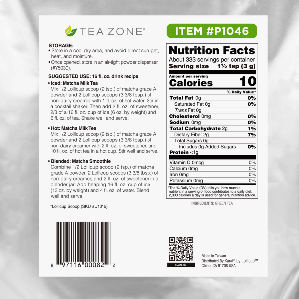 Tea Zone Matcha Green Tea (Grade A) Powder - Bag (2.2 lbs)